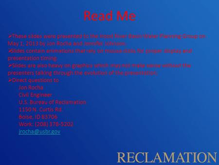  These slides were presented to the Hood River Basin Water Planning Group on May 1, 2013 by Jon Rocha and Jennifer Johnson.  Slides contain animations.