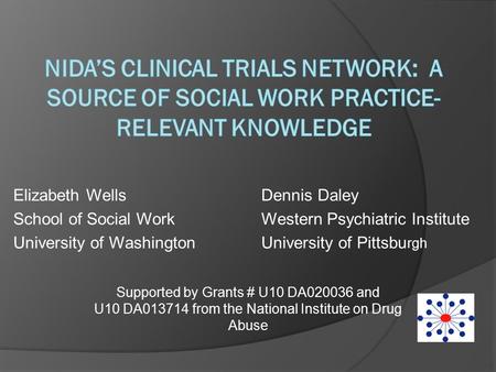 Elizabeth WellsDennis Daley School of Social WorkWestern Psychiatric Institute University of WashingtonUniversity of Pittsbu rgh Supported by Grants #