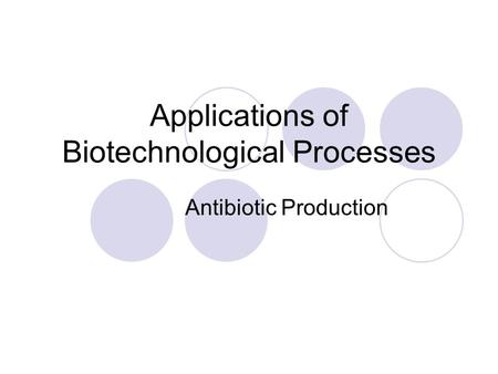 Applications of Biotechnological Processes Antibiotic Production.