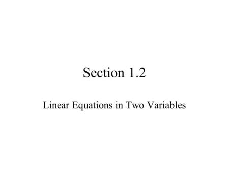 Linear Equations in Two Variables