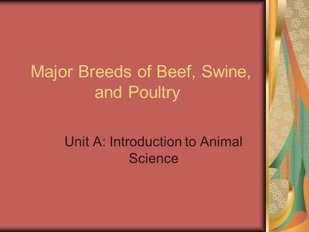 Major Breeds of Beef, Swine, and Poultry