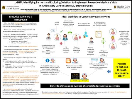 Executive Summary & Background Ideal Workflow to Complete Preventive Visits More than 10,000 Medicare patients are provided primary care services at MU.