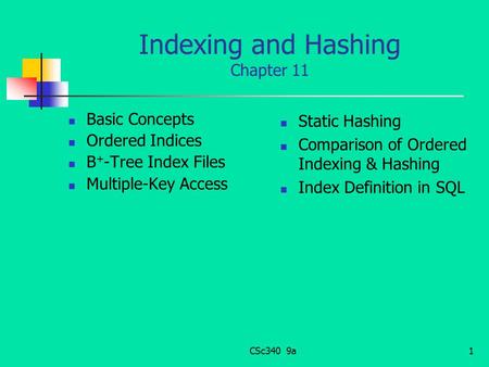 Indexing and Hashing Chapter 11