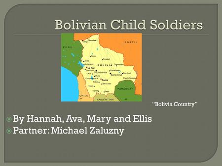  By Hannah, Ava, Mary and Ellis  Partner: Michael Zaluzny “Bolivia Country”