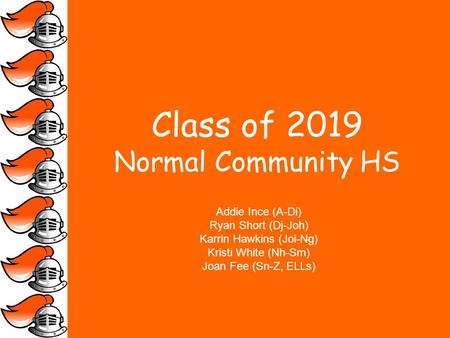 Class of 2019 Normal Community HS Addie Ince (A-Di) Ryan Short (Dj-Joh) Karrin Hawkins (Joi-Ng) Kristi White (Nh-Sm) Joan Fee (Sn-Z, ELLs)