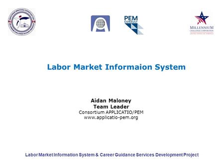 Labor Market Information System & Career Guidance Services Development Project Labor Market Informaion System Aidan Maloney Team Leader Consortium APPLICATIO/PEM.