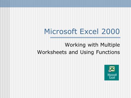 Microsoft Excel 2000 Working with Multiple Worksheets and Using Functions.