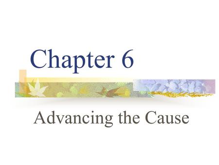 Chapter 6 Advancing the Cause. Chapter Overview Lesson 6.1 Community Service Lesson 6.2 Sports Camps Lesson 6.3 Workshops.