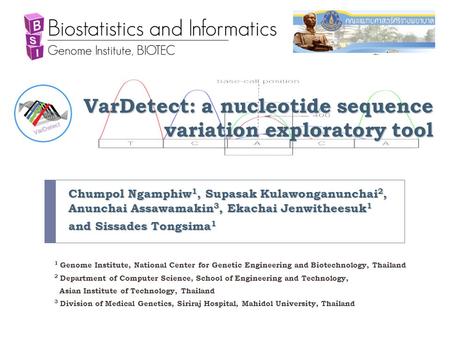 VarDetect: a nucleotide sequence variation exploratory tool VarDetect Chumpol Ngamphiw 1, Supasak Kulawonganunchai 2, Anunchai Assawamakin 3, Ekachai Jenwitheesuk.