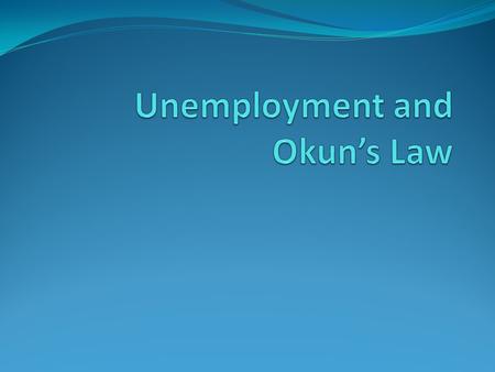 Employment Statistics Employed You have a job (even if part time) Unemployed “Jobless, looking for jobs, and available to work” Must be ACTIVELY searching.