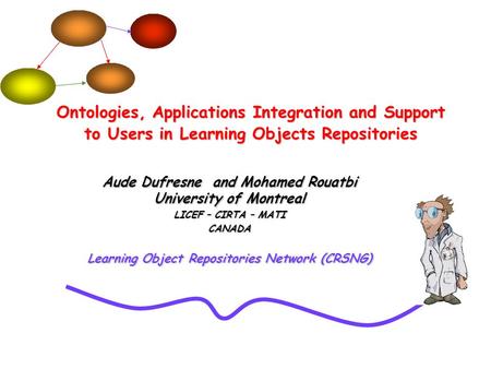 Aude Dufresne and Mohamed Rouatbi University of Montreal LICEF – CIRTA – MATI CANADA Learning Object Repositories Network (CRSNG) Ontologies, Applications.