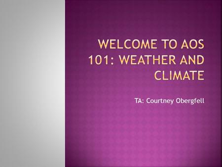 TA: Courtney Obergfell.  TA : Courtney Obergfell  Discussion: Wednesdays 12:05-12:55 PM, Room 823 AO & SS  Office: AO & SS Room 1311 