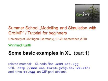 Summer School „Modelling and Simulation with GroIMP“ / Tutorial for beginners University of Göttingen (Germany), 27-28 September, 2010 Winfried Kurth Some.