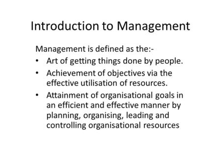 Introduction to Management