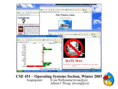 CSE 451 – Operating Systems Section, Winter 2003 Scapegoats: Evan Welbourne Albert J. Wong