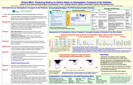 Intercontinental Source-Receptor Regions NA EU SA EA PA31A-0815 Producing Science to Inform Policy on Hemispheric Transport of.