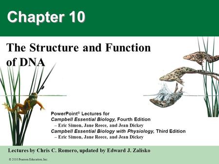 © 2010 Pearson Education, Inc. Lectures by Chris C. Romero, updated by Edward J. Zalisko PowerPoint ® Lectures for Campbell Essential Biology, Fourth Edition.