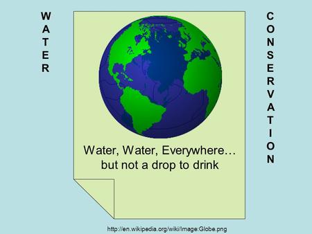 Water, Water, Everywhere… but not a drop to drink WATERWATER CONSERVATIONCONSERVATION