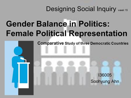 Designing Social Inquiry week 15 Gender Balance in Politics: Female Political Representation Comparative Study of three Democratic Countries I36005 Soohyung.