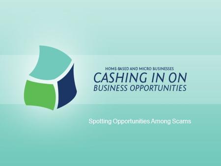 Spotting Opportunities Among Scams. Do I have a deal for you! Why are scams increasing? Increase in the number of Micro-Businesses 2000 – 22,931,777 2007.