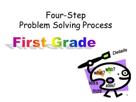 Four-Step Problem Solving Process 1. Four-Step Process for Problem Solving Teaches the importance of language within math problems Provides foundation.