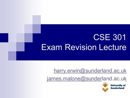 CSE 301 Exam Revision Lecture