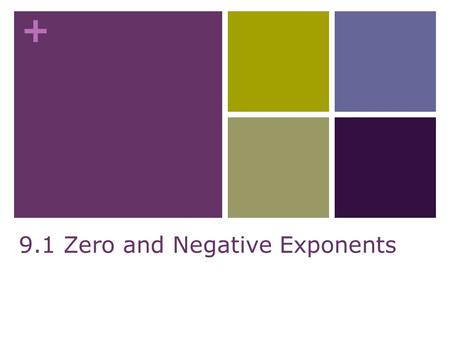 + 9.1 Zero and Negative Exponents. + Warm Up: Complete the tables by finding the value of each power.