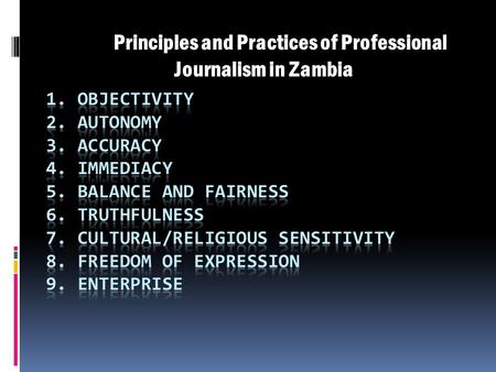 Principles and Practices of Professional Journalism in Zambia.