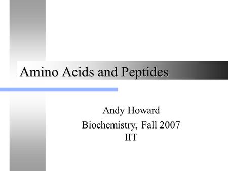 Amino Acids and Peptides Andy Howard Biochemistry, Fall 2007 IIT.