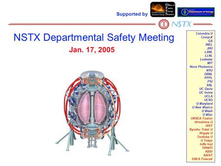 Supported by NSTX Departmental Safety Meeting Jan. 17, 2005 Columbia U Comp-X GA INEL JHU LANL LLNL Lodestar MIT Nova Photonics NYU ORNL PPPL PSI SNL UC.