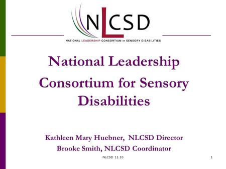 National Leadership Consortium for Sensory Disabilities Kathleen Mary Huebner, NLCSD Director Brooke Smith, NLCSD Coordinator NLCSD 11.101.