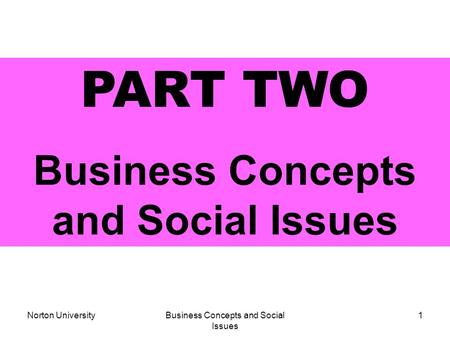 Norton UniversityBusiness Concepts and Social Issues 1 PART TWO Business Concepts and Social Issues.