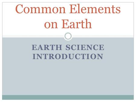 Common Elements on Earth