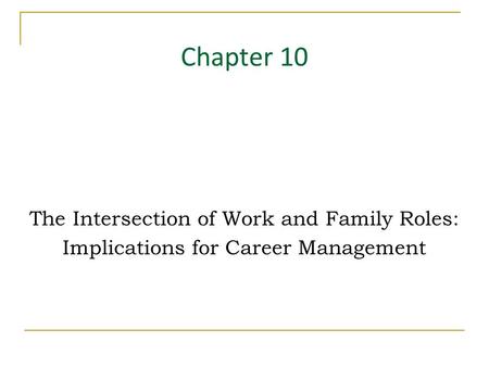 Chapter 10 The Intersection of Work and Family Roles: Implications for Career Management.