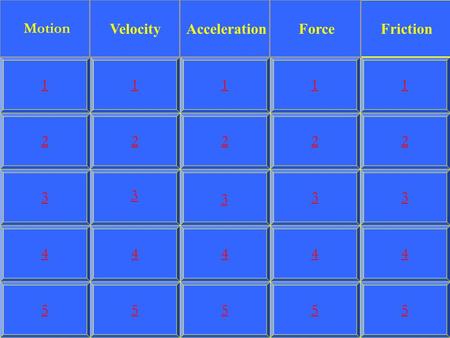 2 3 4 5 1 2 3 4 5 1 2 3 4 5 1 2 3 4 5 1 2 3 4 5 1 Motion Velocity Friction Acceleration Force.