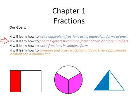 Chapter 1 Fractions Our Goals: