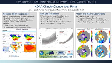 NOAA RESEARCH EARTH SYSTEM RESEARCH LABORATORY PHYSICAL SCIENCES DIVISION NOAA Climate Change Web Portal James Scott, Michael Alexander, Don Murray, Dustin.