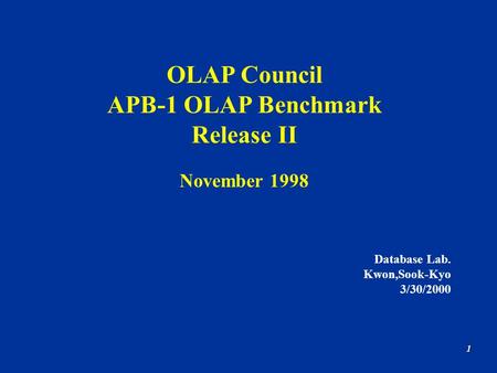 OLAP Council APB-1 OLAP Benchmark Release II