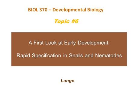 BIOL 370 – Developmental Biology