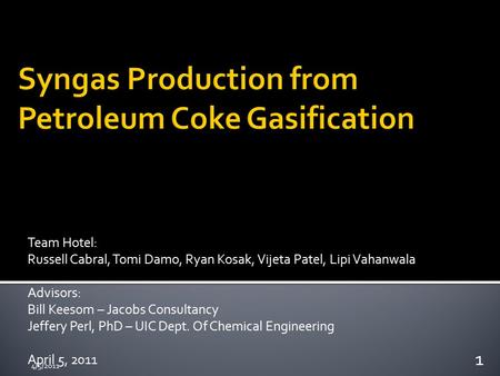 Syngas Production from Petroleum Coke Gasification