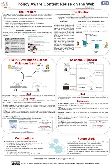 A bad case of content reuse Validator Website to Validate License Violations Validator – Only requires the URI of the site to check This work by Oshani.