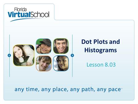 Dot Plots and Histograms Lesson 8.03. After completing this lesson, you will be able to say: I can create a dot plot and histogram to display a set of.