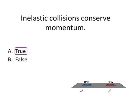 Inelastic collisions conserve momentum. A.True B.False.