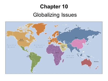 Chapter 10 Globalizing Issues. Health, environment, human rights Globalizing issues –Multiple actors (states, IGOs, NGOs, MNCs, transnational movements,