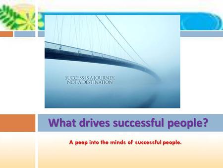 A peep into the minds of successful people. A peep into the minds of successful people. What drives successful people?