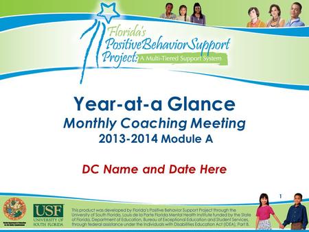 1 Year-at-a Glance Monthly Coaching Meeting 2013-2014 Module A DC Name and Date Here.