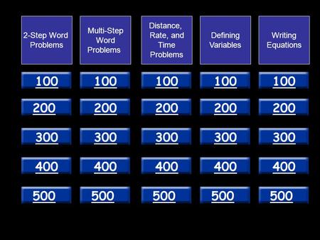 2-Step Word Problems Multi-Step Word Problems Distance, Rate, and Time