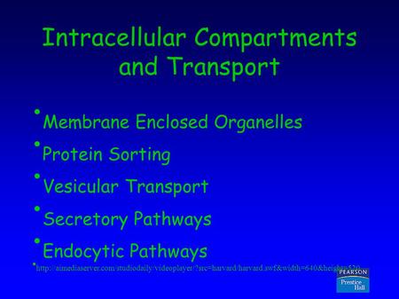 Copyright © 2005 Pearson Prentice Hall, Inc. Intracellular Compartments and Transport Membrane Enclosed Organelles Protein Sorting Vesicular Transport.