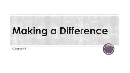 Chapter 4.  Defend the position that your actions can make a positive difference in others’ lives  Suggest ways of showing responsibility in everyday.