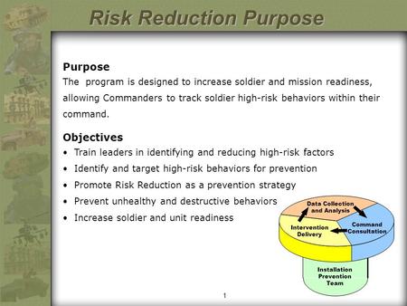 1 Purpose The program is designed to increase soldier and mission readiness, allowing Commanders to track soldier high-risk behaviors within their command.